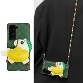 绿菱格适用于三星zfold7手机壳W25全包防摔外壳zfold5保护套FOLD6皮革挂绳FOLD4双中轴铰链磁吸支架