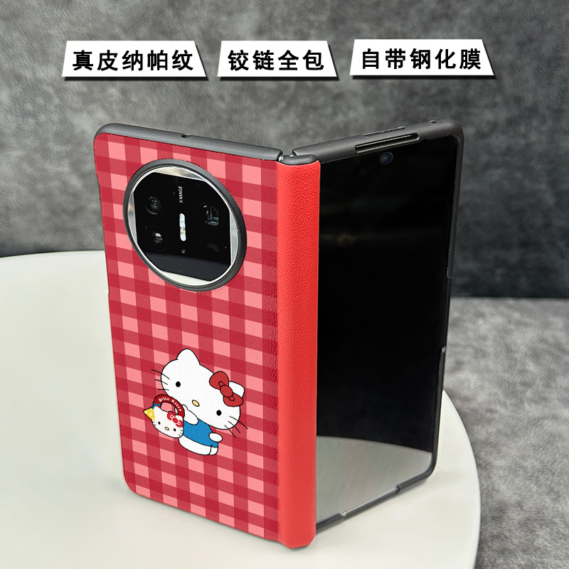 壳膜一体真皮适用于OPPOFindN3手机壳findn3折叠屏findn5铰链中轴一体全包防摔N5保护套高档蝴蝶哭娃男女新款