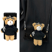 黑毛衣眼镜熊适用于三星zfold7手机壳W25全包防摔外壳zfold5保护套FOLD6皮革FOLD4双中轴铰链磁吸支架卡通