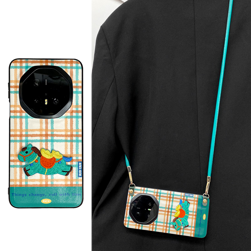 黄绿条纹格全包防摔适用于华为mate60非凡大师手机壳mate70pro保护套MATE70RS保时捷高级感外壳斜跨挂绳手提