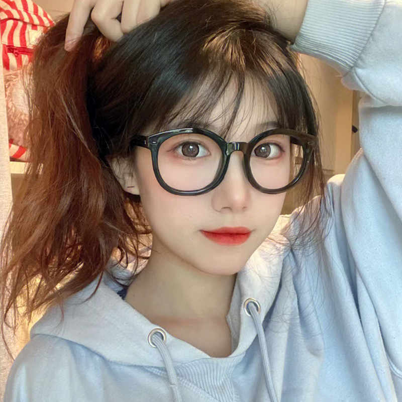 素颜黑框眼镜女超轻圆脸显瘦大框成品近视防蓝光抗辐射装饰眼镜框