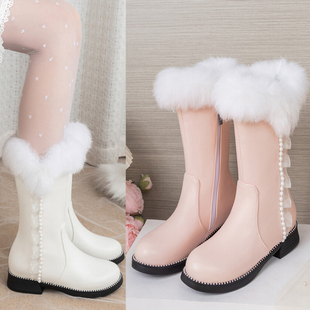 平底兔毛带毛毛加绒加厚雪地靴短靴子女靴中筒靴侧拉链马丁靴棉靴
