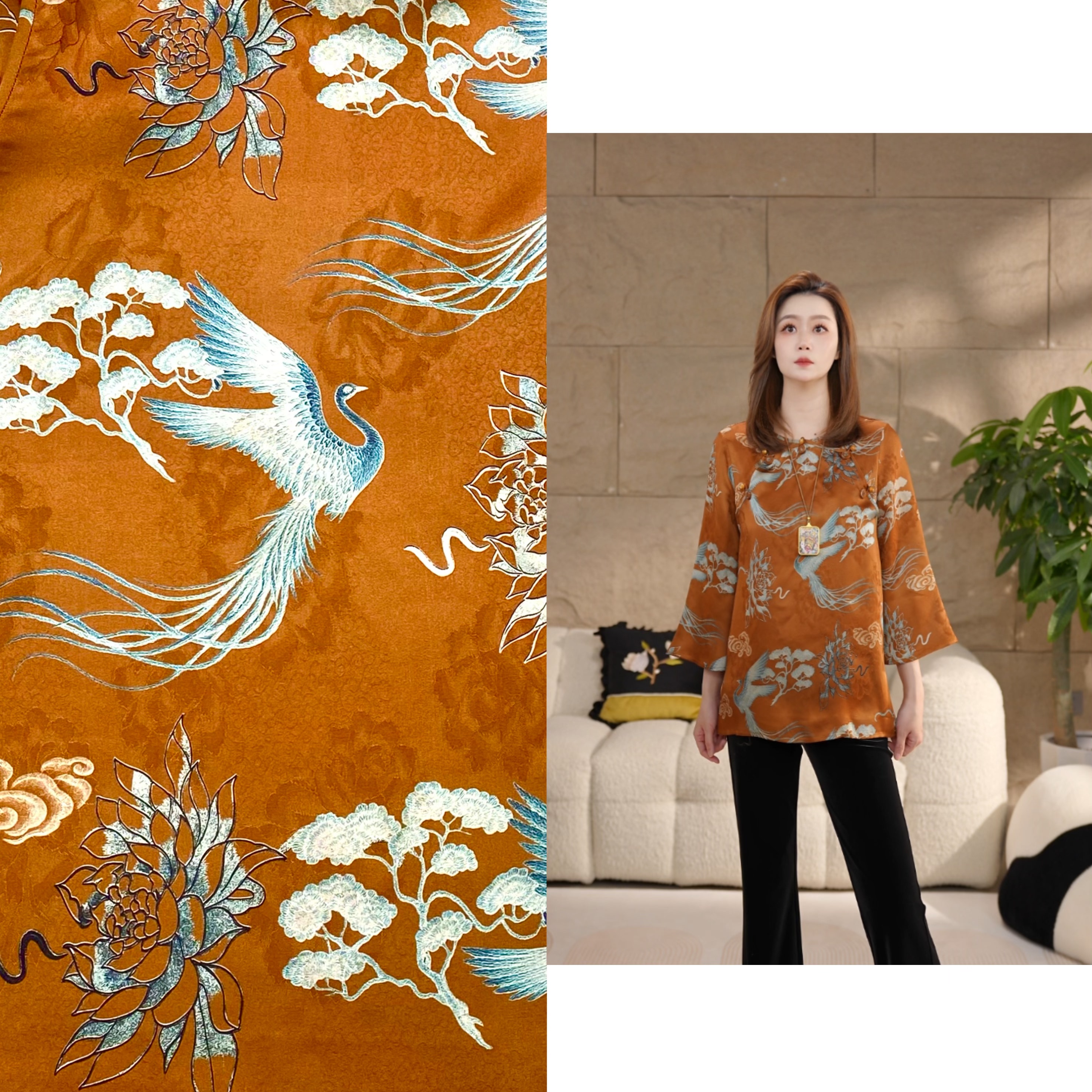 Miss.Z【云中仙踪】设计款新中式人丝提花早秋宽松百搭衬衣c8295