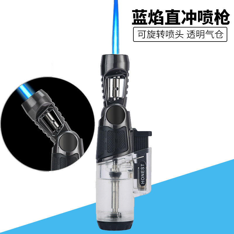 百诚透明充气可旋转防风直冲蓝焰打火机便携喷枪点雪茄点艾灸点香