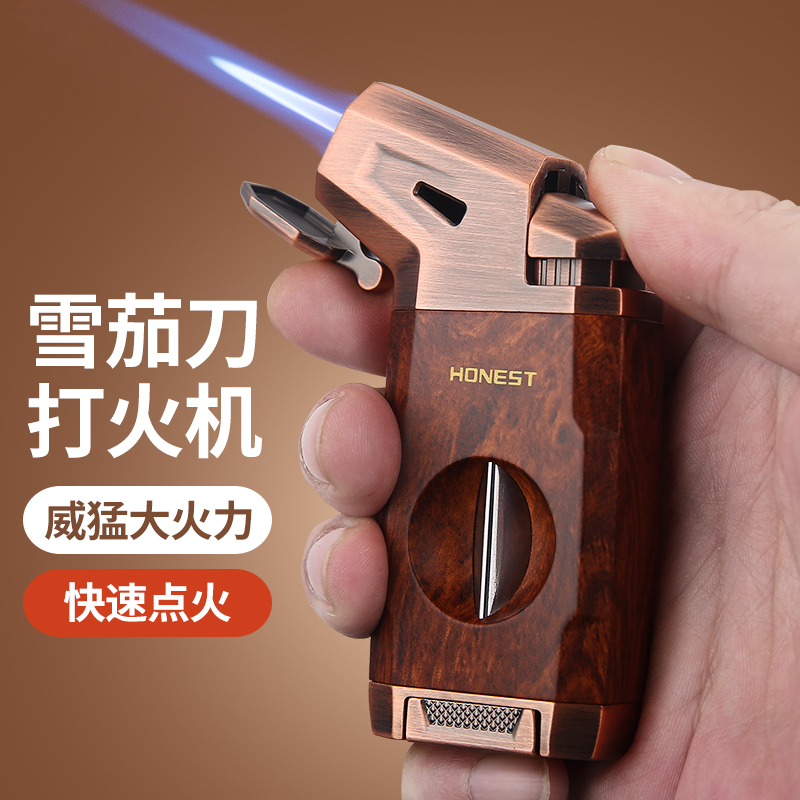 百诚个性创意金属充气防风直冲蓝焰打火机点艾灸雪茄剪观气窗喷枪