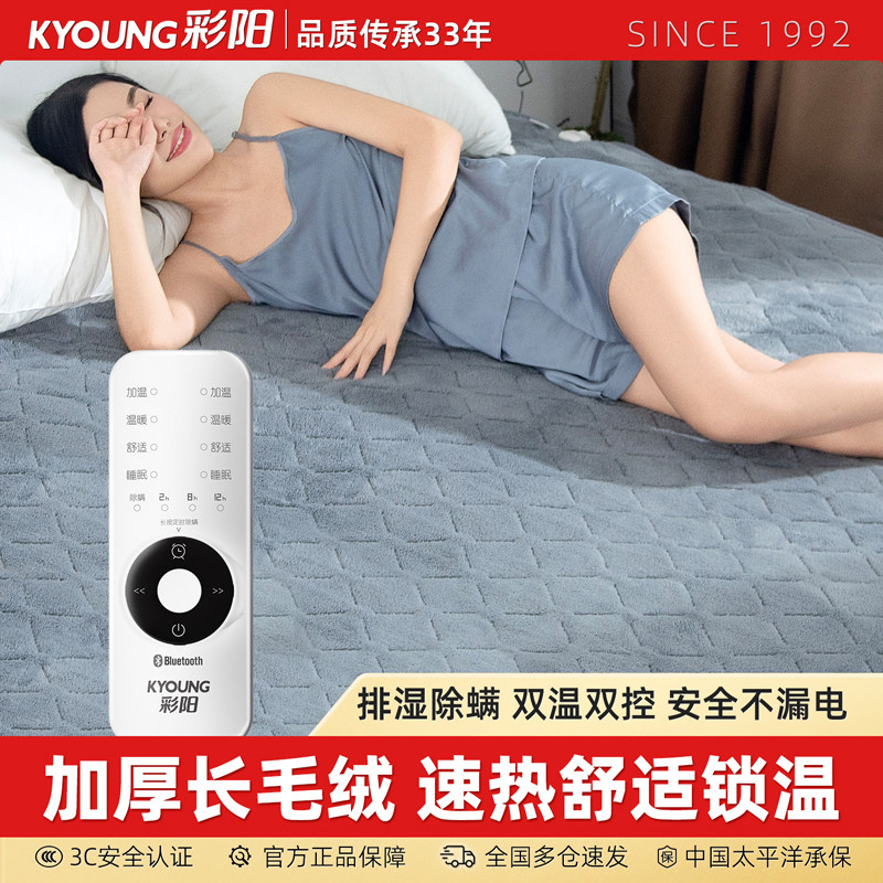 彩阳电热毯单人电褥子双人双控调温学生宿舍安全加热家用除螨除湿