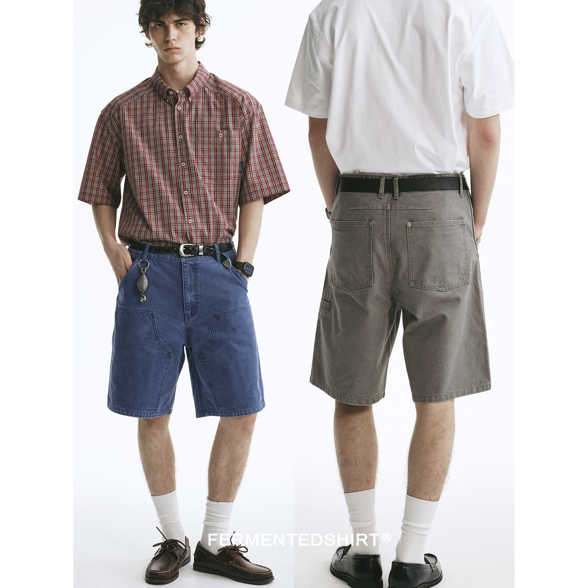 FERMENTEDSHIRT26夏重磅棉帆布石磨酵素做旧多口袋设计工装短裤