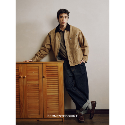 水洗做旧重磅棉底特律棉服夹克