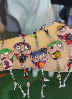 原创软陶暗黑系小人手链小众黑暗娃娃手链