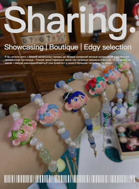 原创手作软陶小人娃娃手链淡水珍珠串珠手链