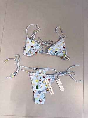 for love lemons 蓝色印花绑带比基尼分体泳衣海边度假