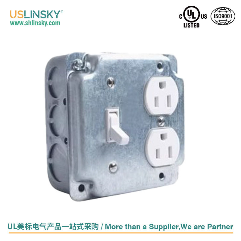 Linsky灵天美标认证单开开关不锈钢面板明装底盒美式电源插座多孔