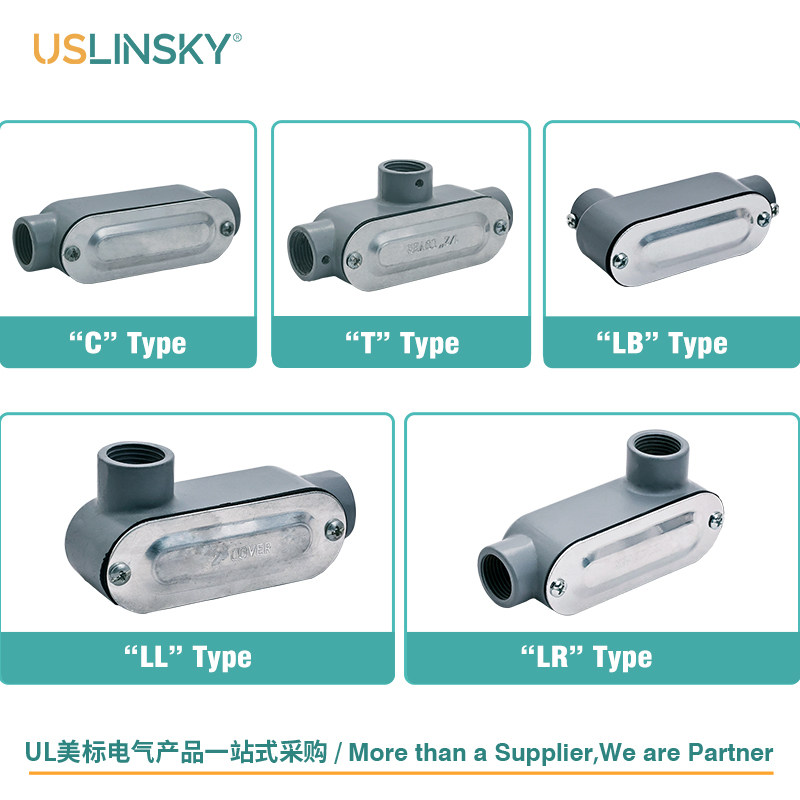USLinsky灵天UL美标导线管三通铝制穿线盒T型L型C型直通T-50