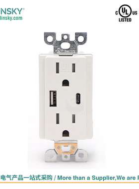 uslinsky美标USB插座带Type A+C墙壁家用125V充电插座