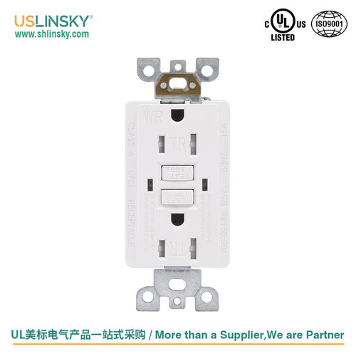 Linsky灵天UL美标漏电保护GFCI插座防水故障保护125V电源插座白