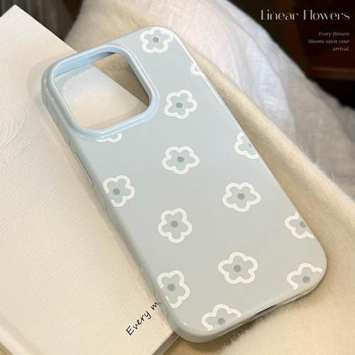 淡蓝小花苹果17手机壳16适用iphone15promax防摔14小清新线条13软