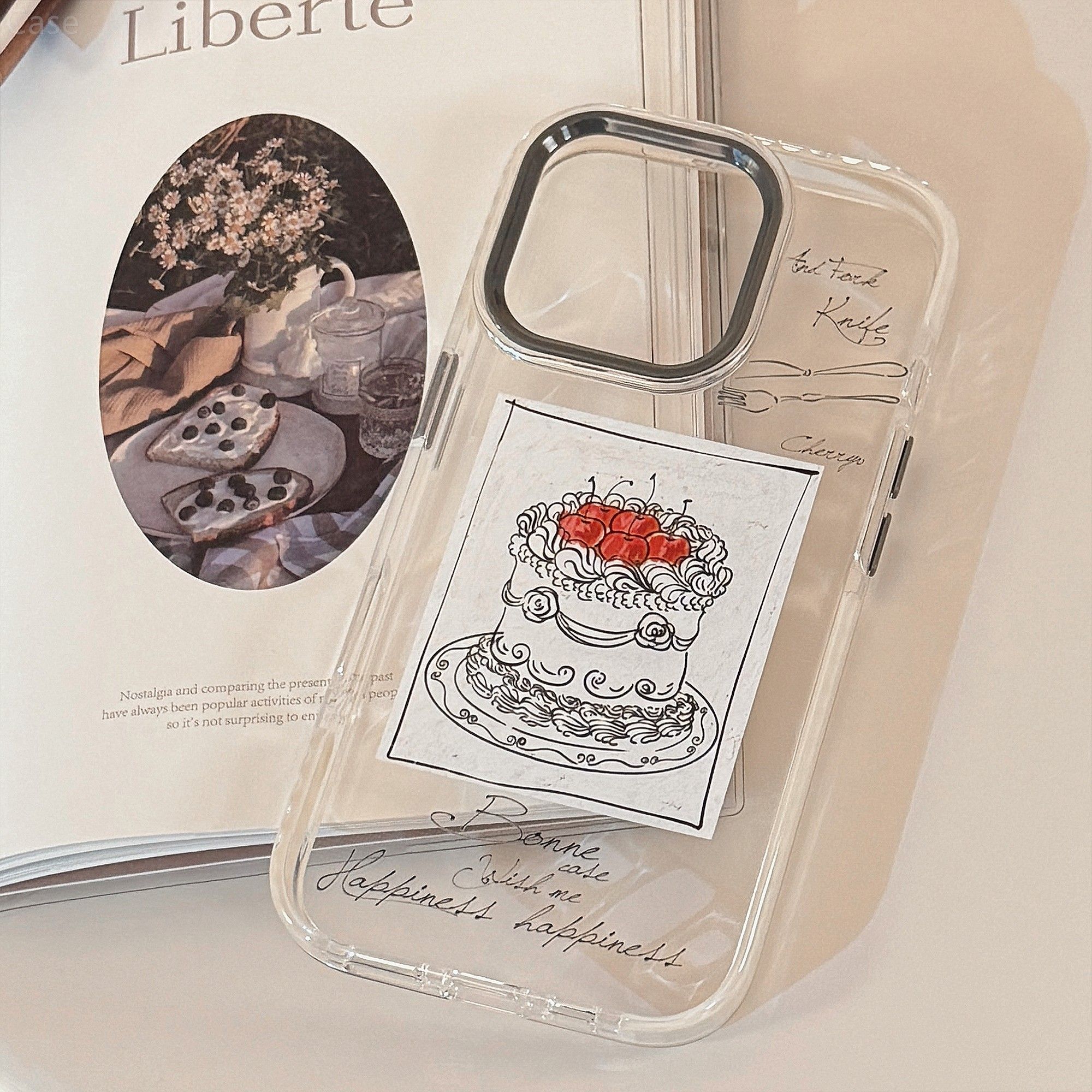 高级感ins法式手绘线条蛋糕适用苹果17promax手机壳iphone13新款15pro女款14简约小众11全包软壳暗黑风个性16