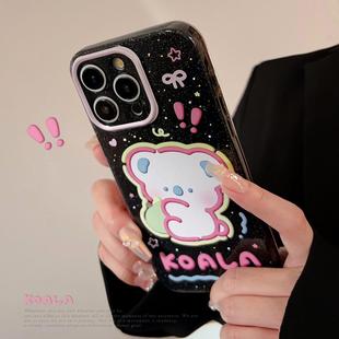 闪粉黑粉考拉适用iphone16手机壳苹果17promax甜酷卡通11防摔13软