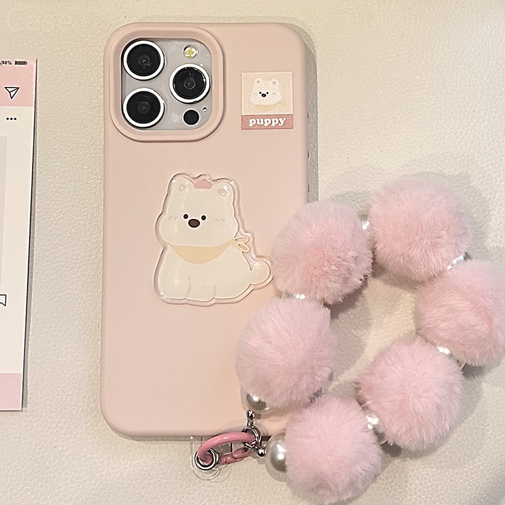 小众ins风少女心粉色立体卡通西高地适用苹果16promax手机壳iphone17新款15pro女款14甜妹全包软壳12毛绒挂绳