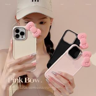 可爱粉蝴蝶结iphone17苹果16手机壳11立体13硅胶14promax适用12套