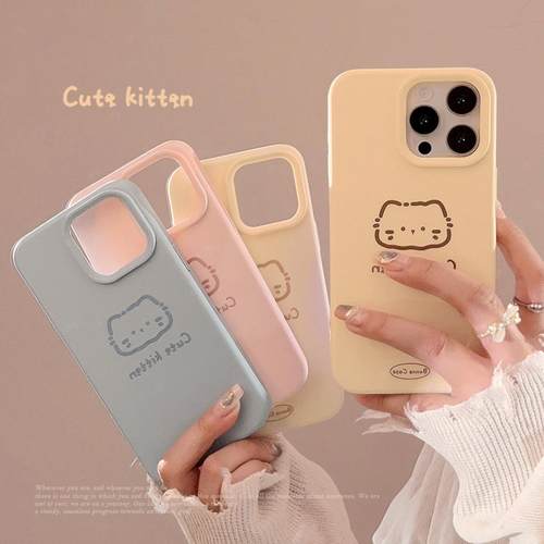 简约卡通线条猫咪16适用iPhone17promax苹果手机壳14韩系1312