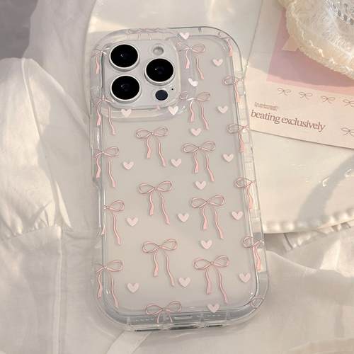 爱心蝴蝶结适用iPhone16苹果15promax手机壳14透明11韩风13软套12