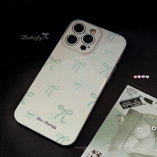 绿色蝴蝶结适用iPhone15苹果手机壳17ProMax软12全包13韩系16菲林