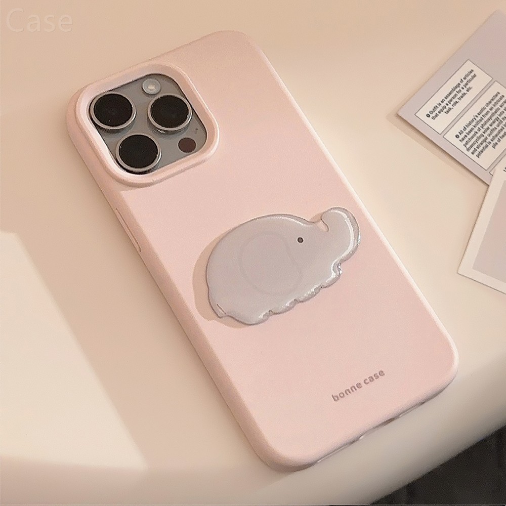 ins风卡通粉色立体小灰象苹果小狗适用苹果17promax手机壳iphone13新款15pro女款14可爱12少女心甜妹16软壳【