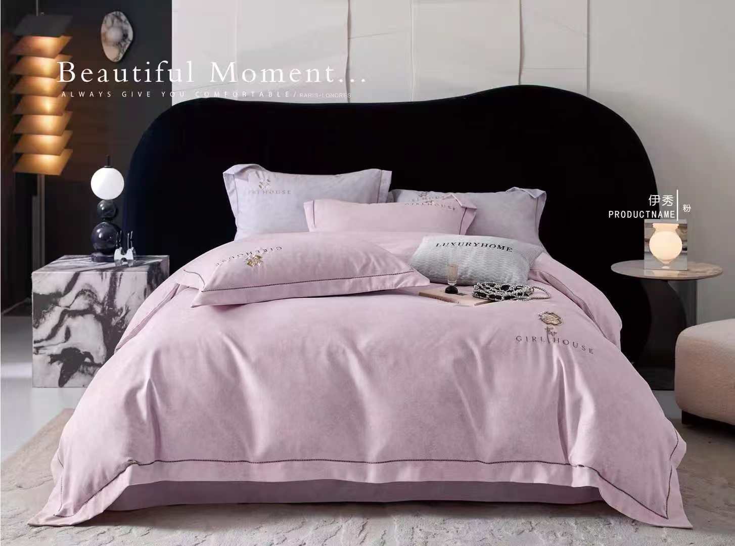 秋冬新款全棉加厚陶瓷磨毛四件套 宽边织带刺绣工艺款 软糯细腻