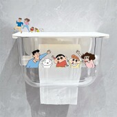 蜡笔小新卫生间透明纸巾盒厕所洗手间卷纸架抽纸盒壁挂免打孔防水