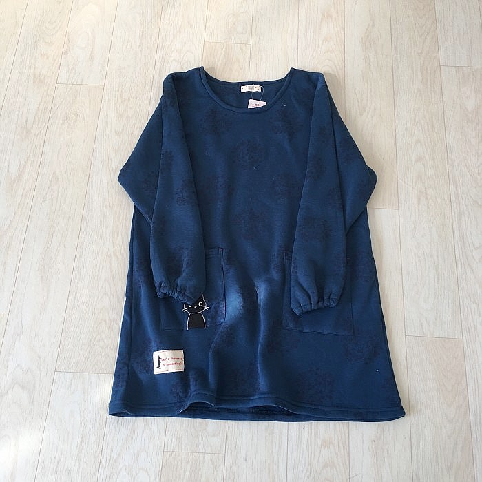 女装日单套头双口袋宽松直筒H型长袖纯色加绒中长款春秋冬连衣裙