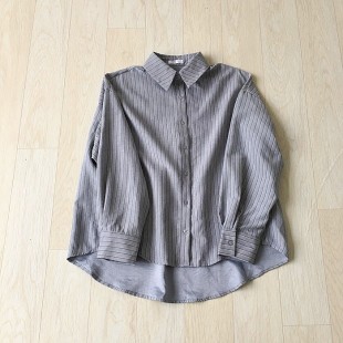 衬衫 条纹简约休闲百搭女士夏季 上衣 日单孤品翻领纽扣宽松长袖 女装