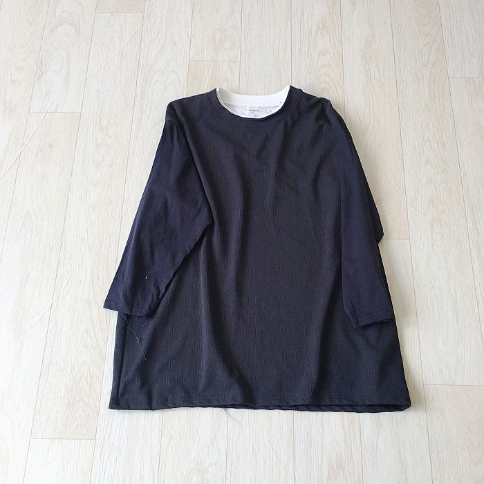 女装日单孤品圆领套头宽松中长款长袖纯色大板T简约休闲女春秋T恤