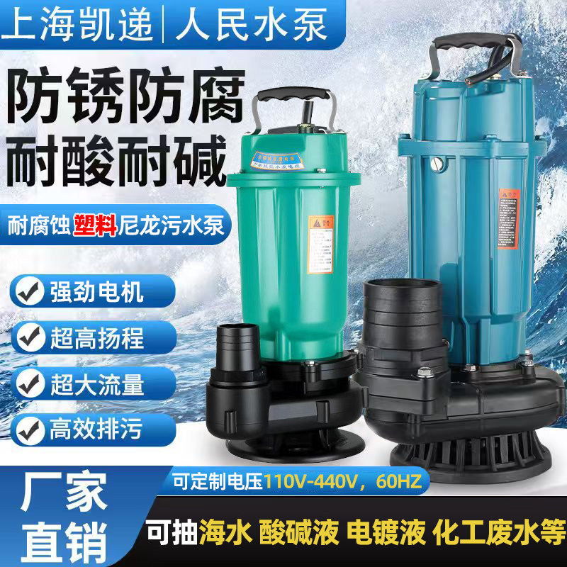 耐腐蚀塑料化工污水泵220v大流量高扬程耐酸碱海水专用潜水排污泵