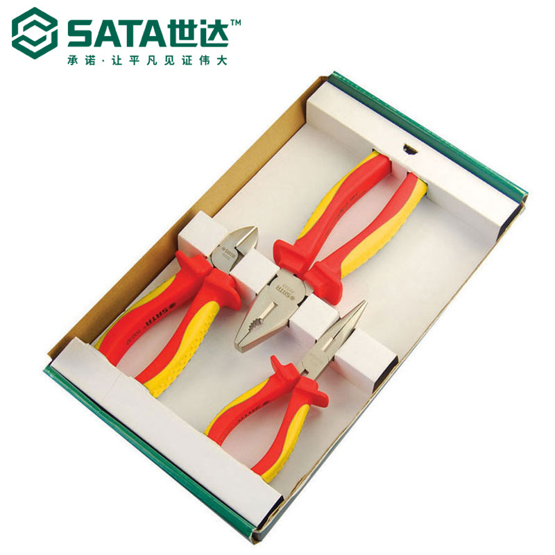 世达09261老虎钳五金工具修理3件套装VDE绝缘钢丝钳子尖嘴钳组套