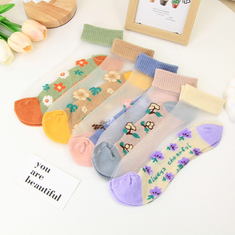 袜子女春秋季短筒钢丝薄款透明棉质底浅口玻璃丝袜水晶袜短袜短款