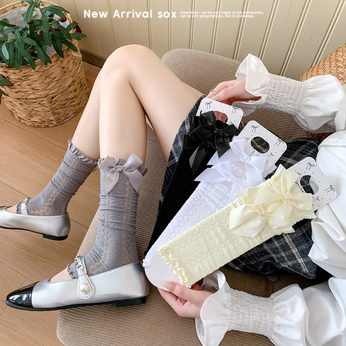 芭蕾风堆堆袜蝴蝶结袜子JK花边公主腿套小腿袜袜套女款春夏季薄款