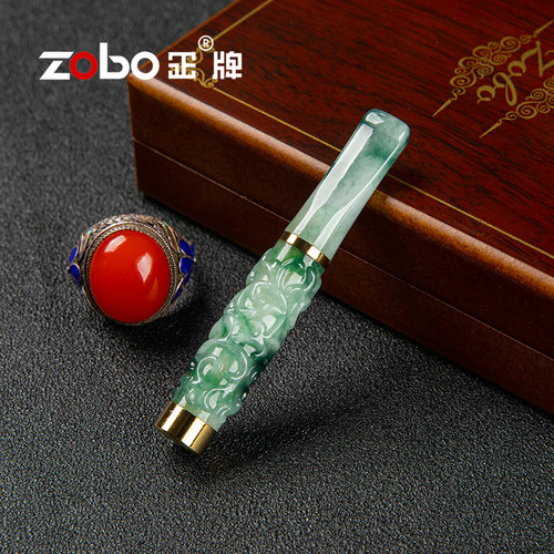 zobo正牌玉石烟嘴男士粗细两用