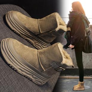 外穿厚底保暖防滑短靴子 加绒加厚大棉鞋 真皮雪地靴女2025新款 冬季