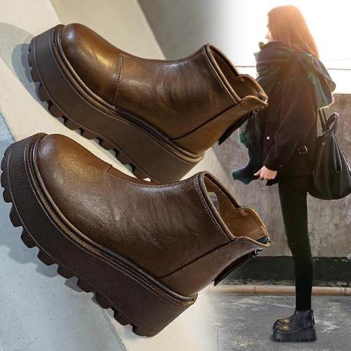 真皮短靴女2025新款厚底马丁靴