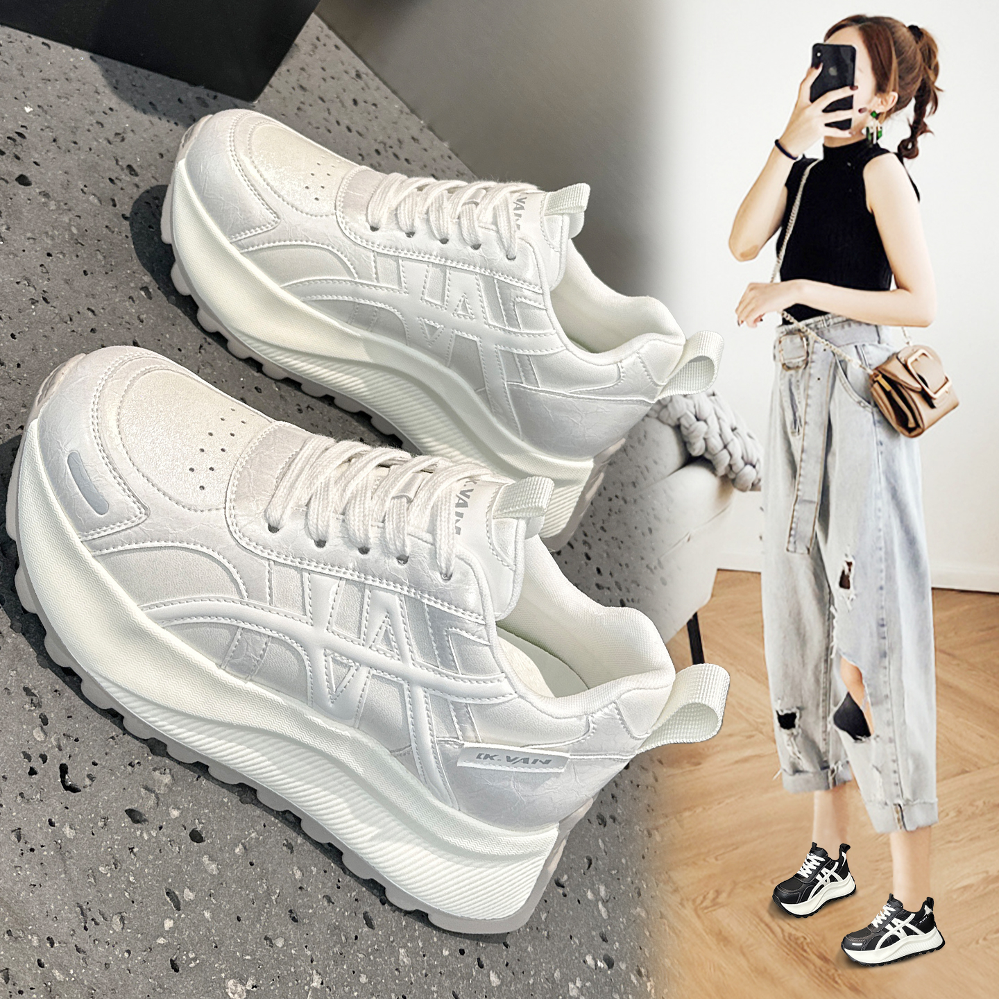 厚底白色老爹鞋女2025秋季新款