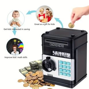 解锁自动卷钱ATM 2025888罐创意密码 大容量可存取保险柜玩具哇塞