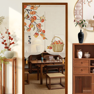 棉麻卧室半帘门帘新中式竹节纱吊坠装饰帘垭口隔断免钉异形造型帘