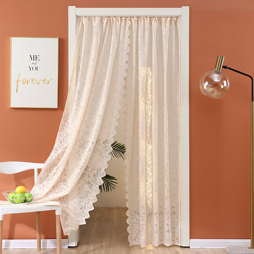 蕾丝门帘白纱卧室透光不透人纱帘免钉遮光隔断提花纱法式氛围帘