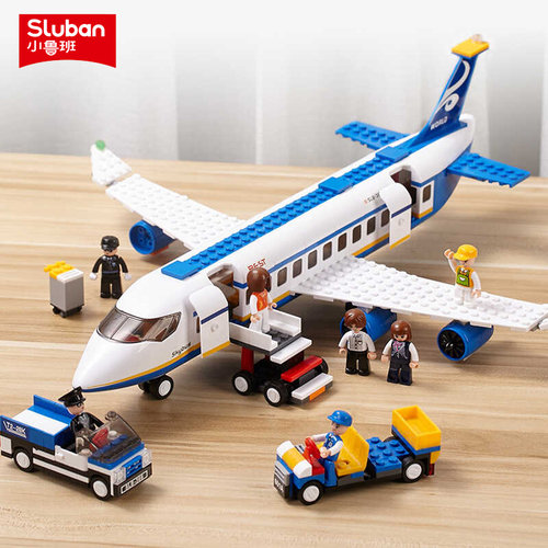 小鲁班积木飞机模型客机拼装儿童节日益智玩具男孩生日礼物六一