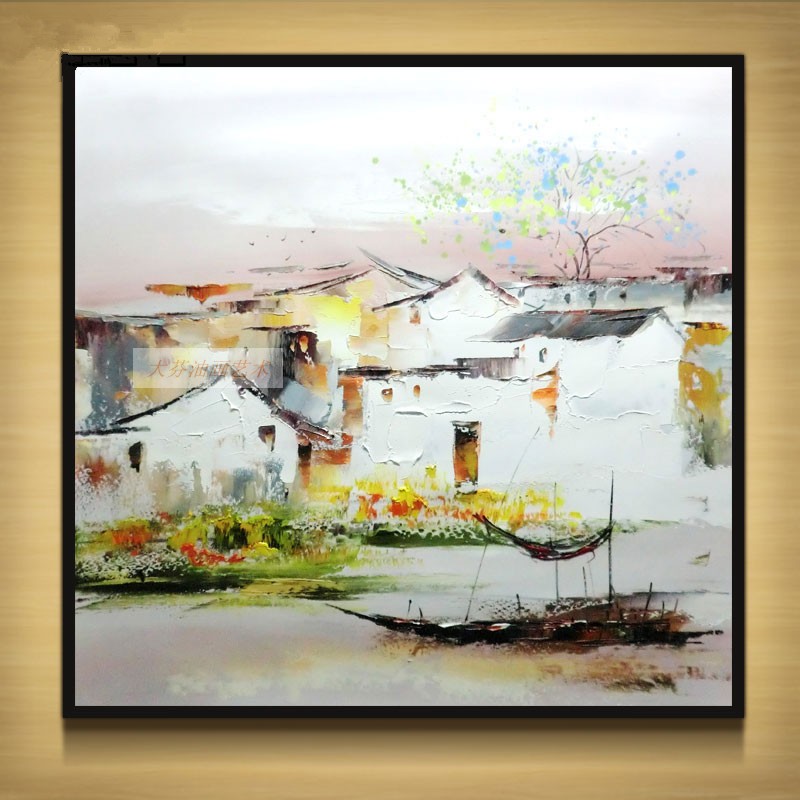 新中式 客厅装饰画 玄关油画 手绘 餐厅 卧室 墙壁 挂画鱼米之乡