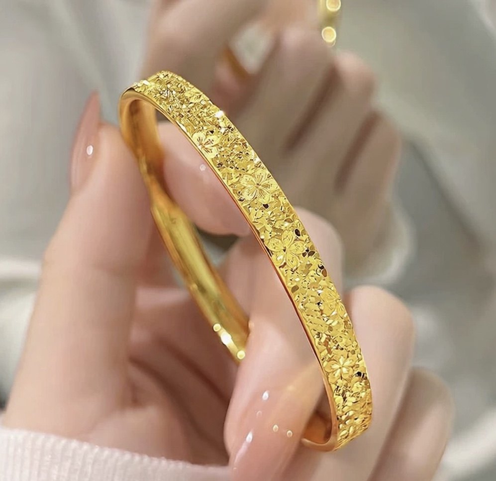 金店同款沙金桃花璀璨碎冰冰手镯樱花素圈实心闭口镯子轻奢送女友,饰品/流行首饰/时尚饰品新,手镯,淘宝优惠券,粉丝福利购,淘宝优惠卷