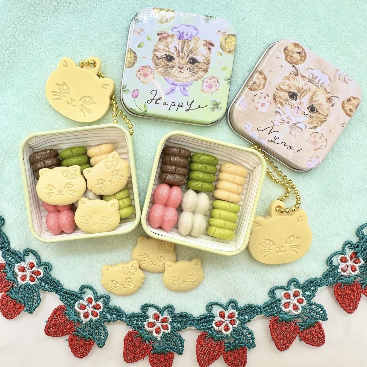 现货 日本正版hotline猫咪曲奇饼仿真铁盒微缩食玩挂件 盲盒扭蛋