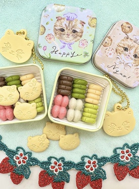 现货 日本正版hotline猫咪曲奇饼仿真铁盒微缩食玩挂件 盲盒扭蛋