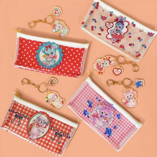 现货 日本swimmer昭和复古小动物亚克力夹子钥匙扣PVC笔袋文具包